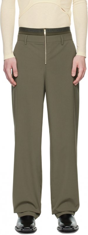 Эксклюзивные брюки цвета хаки в рубчик с подтяжками SSENSE Dion Lee