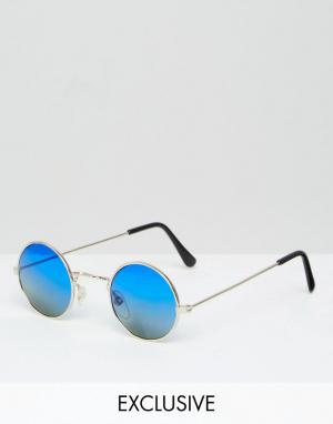 Круглые солнцезащитные очки с голубыми стеклами Reclaimed Vintage. Цвет: серебряный