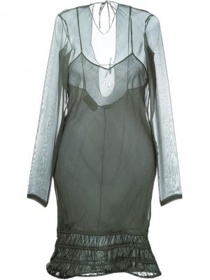 Прозрачное платье с длинными рукавами Romeo Gigli Vintage. Цвет: зелёный