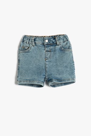 Джинсовые шорты с карманами и эластичной резинкой на талии для маленьких девочек , синий Koton