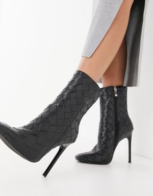 Черные ботильоны на каблуке с плетеным узором Simmi London Melina-Черный цвет Shoes