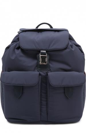 Текстильный рюкзак с клапаном и отделкой из натуральной кожи Loro Piana. Цвет: темно-синий