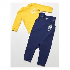 Комплект для мальчика (футболка и высокие ползунки мальчика), хлопок, желтый-темно синий Umka. Цвет: желтый/синий