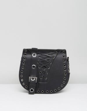 Черная сумка-седло со шнуровкой Marc B. Цвет: черный