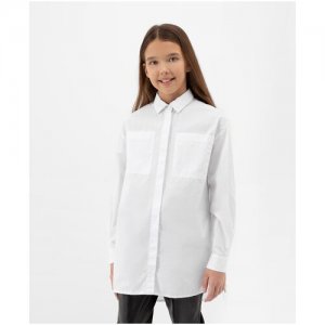 Рубашка удлиненная оверсайз белая , размер 164, модель 222GSGJC2202 Gulliver. Цвет: белый
