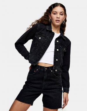 Черная выбеленная джинсовая куртка из мятого переработанного хлопка -Черный цвет Topshop