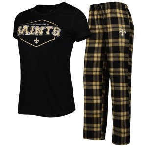 Женская спортивная черная/золотая футболка со значком New Orleans Saints Concepts и брюки для сна Unbranded