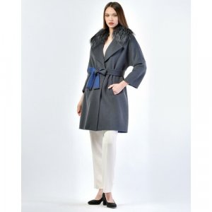 Пальто, лиса, силуэт свободный, размер 44, серый Guy Laroche. Цвет: серый