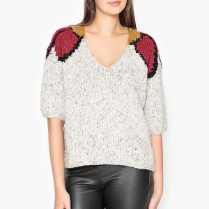 Пуловер с V-образным вырезом из трикотажа GRACE MES DEMOISELLES. Цвет: серый