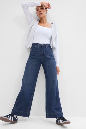 Широкие джинсы с завышенной талией и технологией Washwell Gap, синий GAP