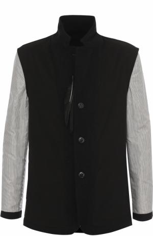 Шерстяной однобортный пиджак с контрастными рукавами Ann Demeulemeester. Цвет: черный