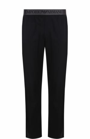 Хлопковые домашние брюки с поясом на резинке Emporio Armani. Цвет: черный