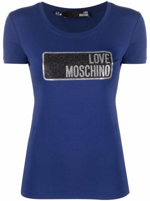 Logo-print glittered T-shirt Love Moschino. Цвет: синий