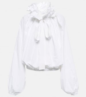 Хлопковая блузка с оборками и завязками на горловине PATOU, белый Patou