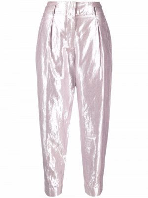 Зауженные брюки с эффектом металлик Forte. Цвет: розовый
