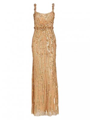 Яркое платье, украшенное драгоценными камнями , золото Jenny Packham