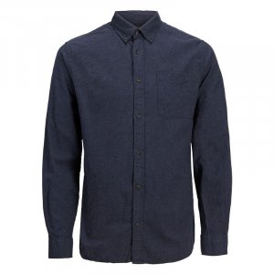 Мужская классическая рубашка приталенного темно-синего цвета JACK & JONES