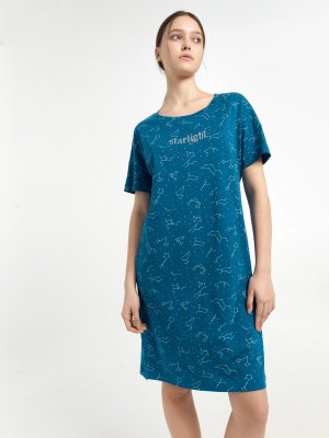 Сорочка ночная женская бирюзово-голубая с созвездиями Mark Formelle. Цвет: созвездия на бирюзе
