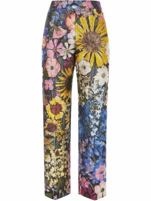 Прямые брюки из филькупе с цветочным узором Oscar de la Renta. Цвет: черный