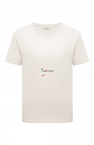 Хлопковая футболка Saint Laurent. Цвет: серый