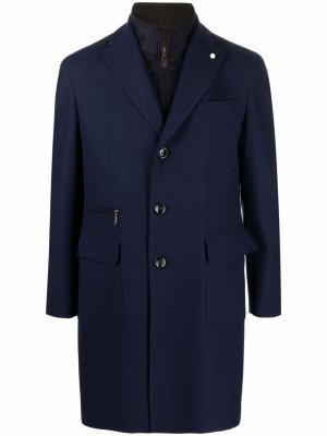 Однобортное шерстяное пальто LUIGI BIANCHI MANTOVA. Цвет: синий