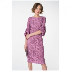 Кружевное платье с защипами на рукавах 181061-14934 Фиолетовый 46 Audrey Right. Цвет: фиолетовый