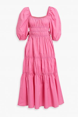 Платье миди из хлопкового поплина со сборками, украшенное хной NICHOLAS, розовый Nicholas