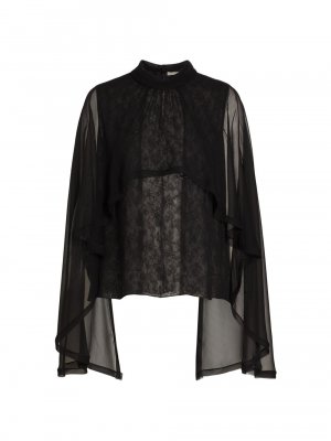 Блузка с рукавами-накидкой из жатого шифона , черный Jason Wu Collection