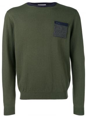 Приталенный свитер с контрастными деталями Sun 68. Цвет: зеленый