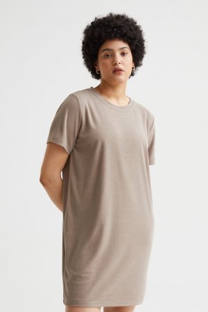 Платье-футболка из махровой ткани, серо-коричневый H&M