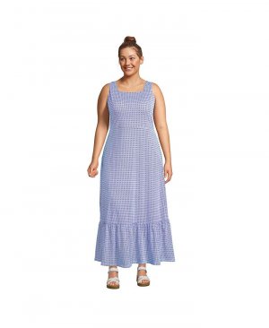 Женское многоуровневое платье макси из хлопка с квадратным вырезом и модалом больших размеров Lands' End, фиолетовый Lands' End
