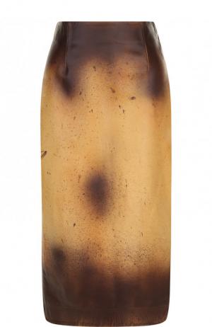 Кожаная юбка-миди с принтом CALVIN KLEIN 205W39NYC. Цвет: коричневый