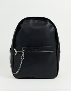 Черный рюкзак из искусственной кожи с серебристой молнией и цепочкой ASOS DESIGN