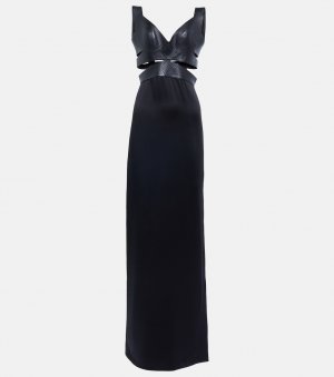 Платье с кожаной отделкой и вырезами ALAÏA, черный Alaïa