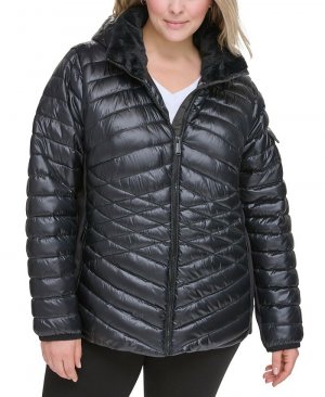 Стеганая куртка больших размеров с капюшоном и отделкой из искусственного меха , черный Calvin Klein