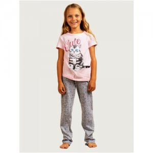 Пижама для девочки с принтом , -1187-N, розовая, размер 98-104 MOR. Цвет: розовый
