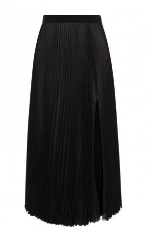 Шелковая юбка-миди с высоким разрезом Versace. Цвет: черный