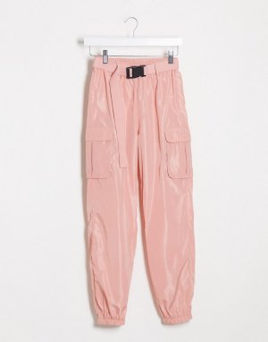 Розовые спортивные брюки-карго в стиле милитари -Розовый NaaNaa
