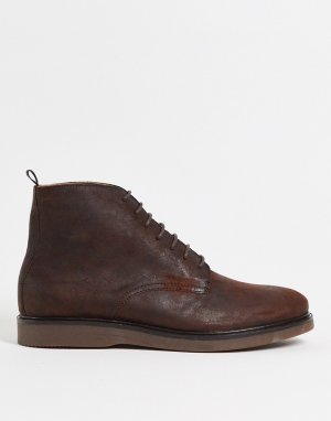 Коричневые ботинки из вощеной кожи на шнуровке Troy-Коричневый цвет H by Hudson