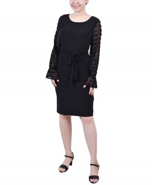 Миниатюрное длинное шифоновое вязаное платье с рукавами NY Collection, черный Collection