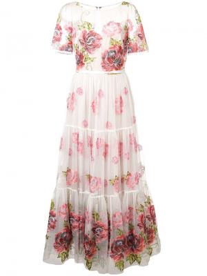 Длинное платье с цветочным принтом Marchesa Notte