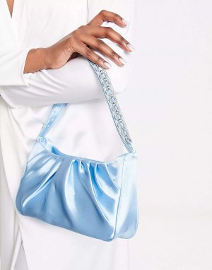 Атласная свадебная сумка на плечо бледно-голубого цвета со сборками Public Desire
