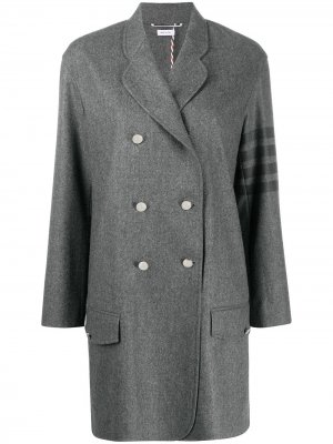 Двубортное пальто с полосками 4-Bar Thom Browne. Цвет: серый