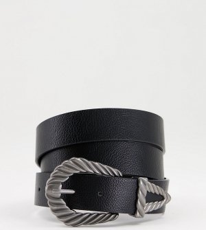 Черный пояс для джинсов носки на талии и бедрах с серебристой фурнитурой под старину Curve-Черный цвет ASOS DESIGN