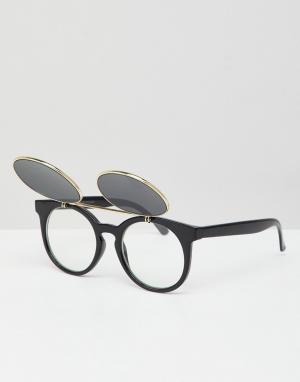 Черные солнцезащитные очки с поднимающимися стеклами New Look. Цвет: черный