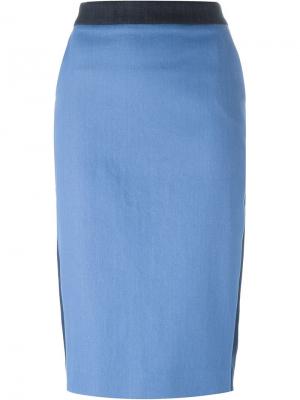 Джинсовая юбка в стиле колор-блок Pt01. Цвет: синий