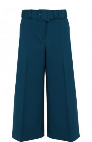 Укороченные расклешенные брюки из шерсти Oscar de la Renta. Цвет: бирюзовый