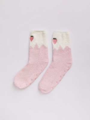 Высокие махровые носки с вышивкой zolla. Цвет: розовый