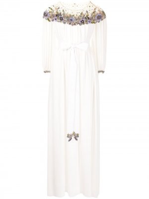 Декорированное платье-кафтан Marchesa. Цвет: белый