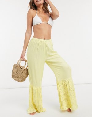 Желтые широкие пляжные брюки со сборками -Желтый ASOS DESIGN
